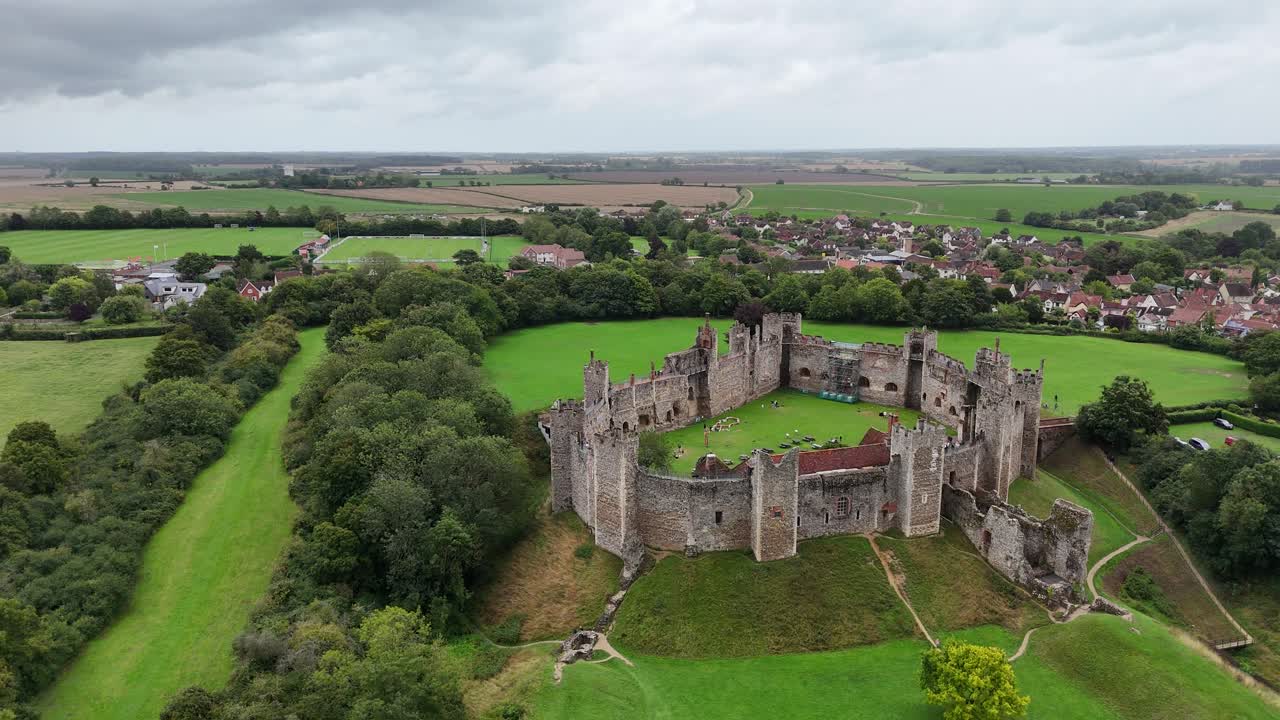 Framlingham castle Suffolk UK Panning drone aerial