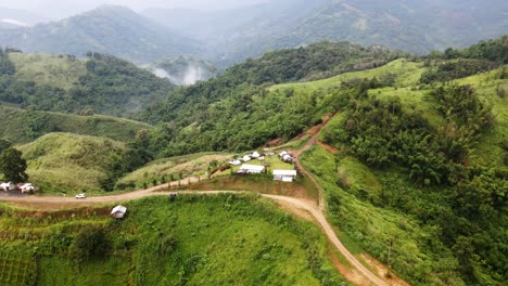 Aerial-view-of-the-resort-in-the-public-green-mountain-in-vacation-travel-time