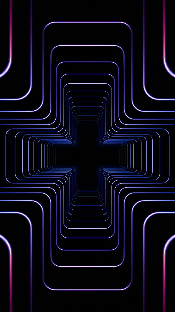Tunnel astratto a forma di croce al neon