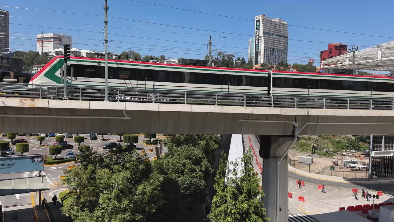 Mexico-Toluca intercity train pulling away from Santa Fe station in Mexico City