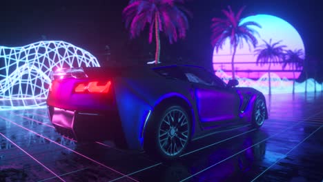la escena del atardecer del corvette retro futurista