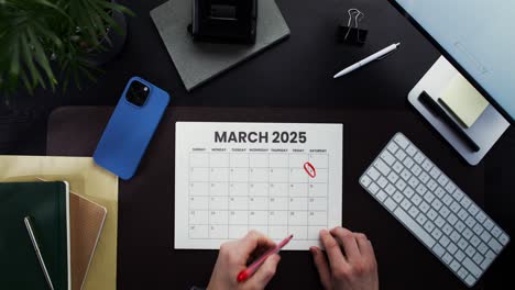 marking a calendar for march 2025