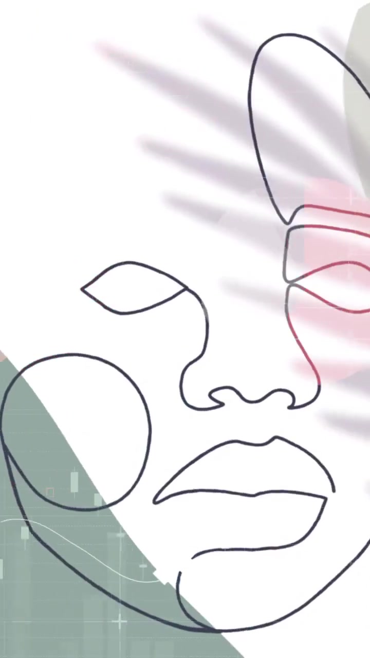 Animação de desenho de rosto e padrão em fundo branco