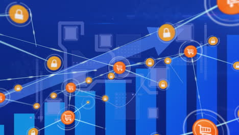 Animation-of-network-of-connections-with-icons-over-statistics-with-arrow