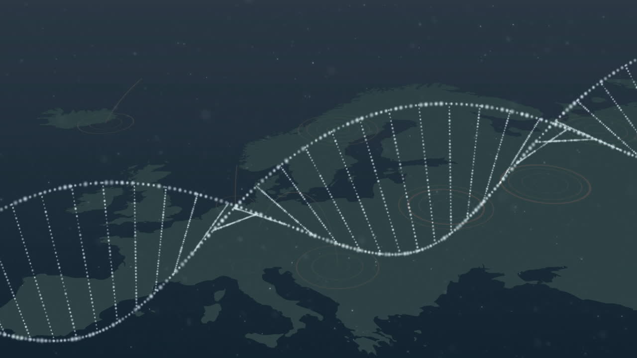 DNA strand animation over map of Europe