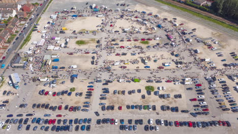 aerial static hyper-lapse of a busy market in hull after the covid 19 restrictions was lifted in the uk