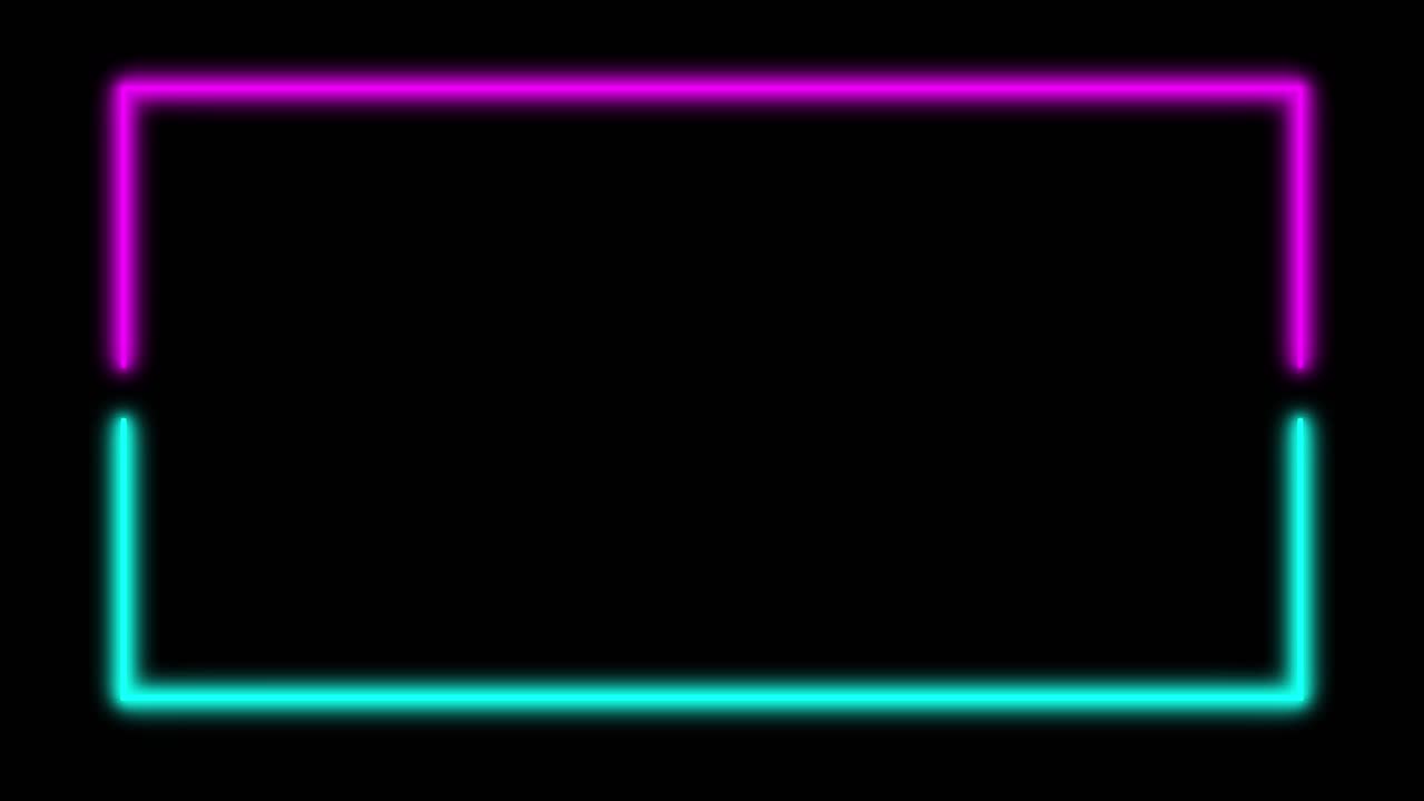Bordure rectangulaire néon vibrante en magenta et cyan sur fond noir