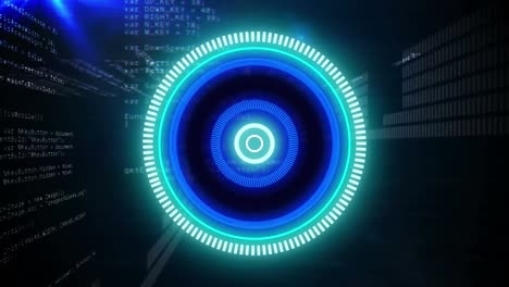 animación de la interfaz digital que muestra el escaneo de alcance circular con información y datos en negro