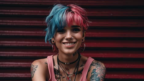 young woman transforming from pensive to joyful expression