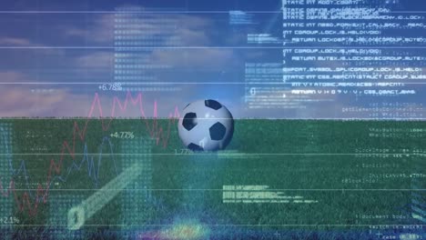 animación de codificación binaria y procesamiento de datos sobre el fútbol en el campo