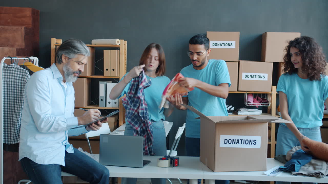 Volunteers Sorting and Packing Donations