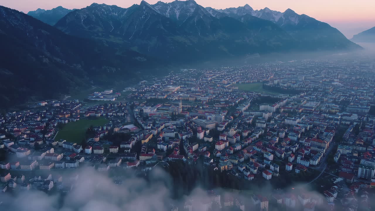 Misty Alpine City Sunrise