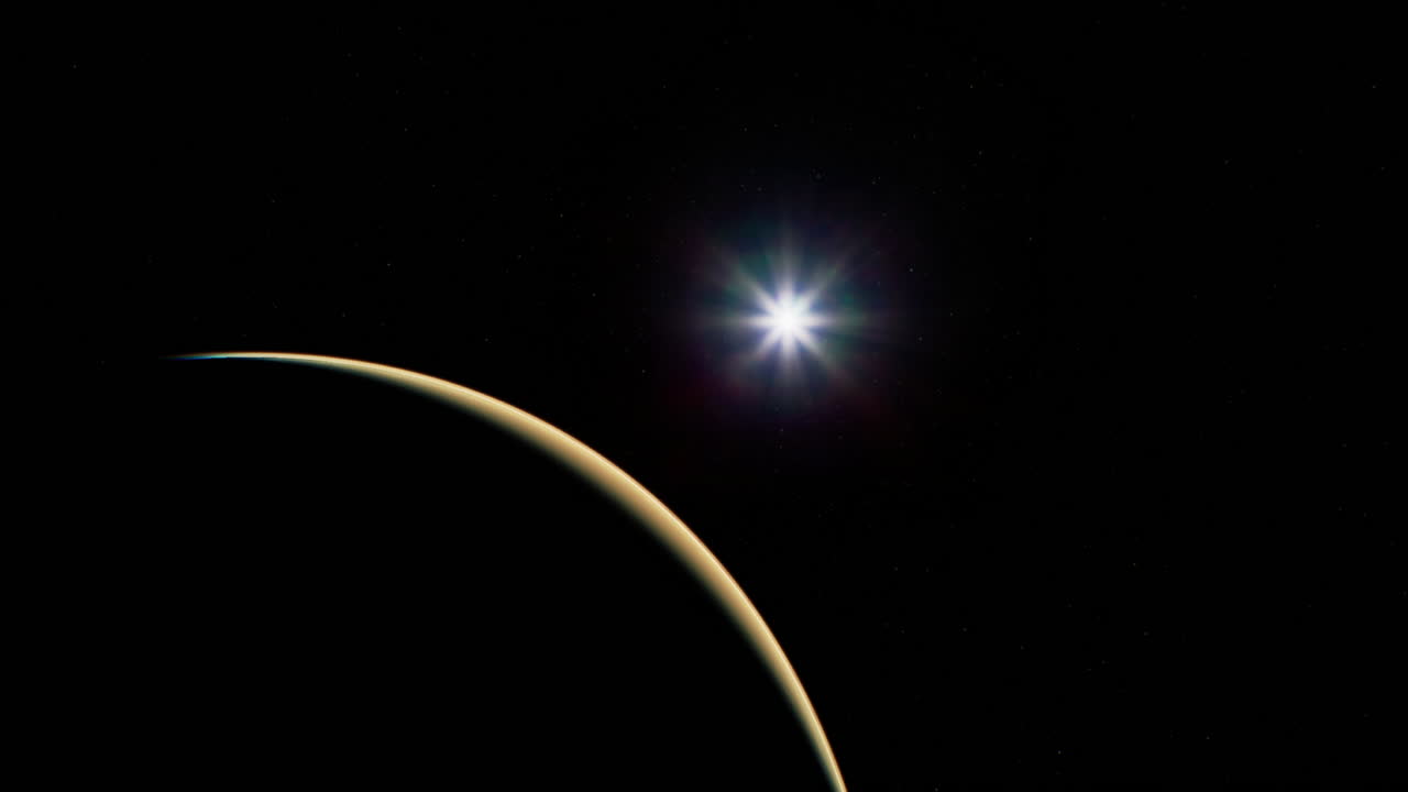 Mars and glowing star captured in a dark celestial setting