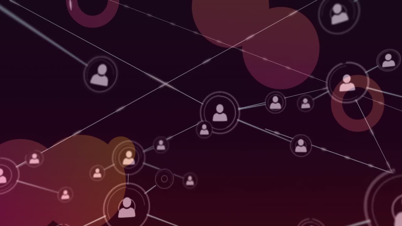 animación de la red de conexiones con íconos y puntos de luz