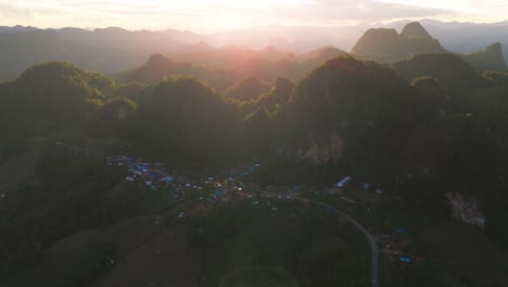 aerial ban jabo village in mae hong son province of norther thailand during epic sunset