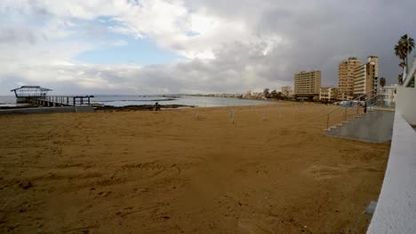 forbidden beach in closed ghost town varosha under rain in north cyprus