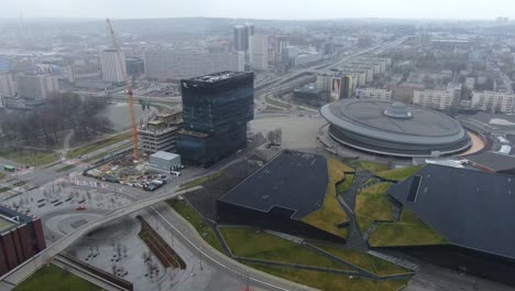 Aerial-Building-Under-Construction-in-The-City-Center-4K