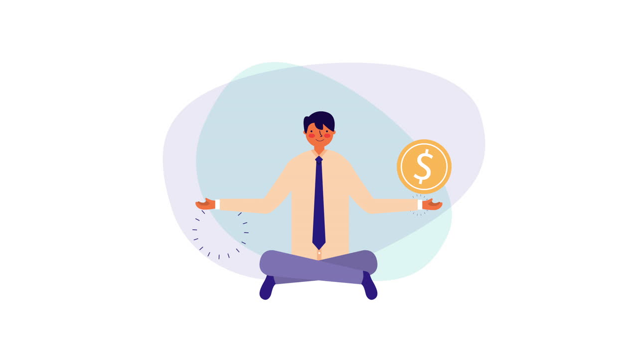 로터스 포지션과 동전을 가진 사업가 노동자