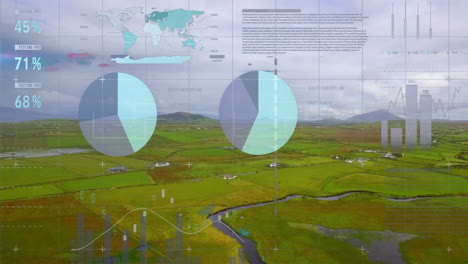 animation of financial data processing over landscape