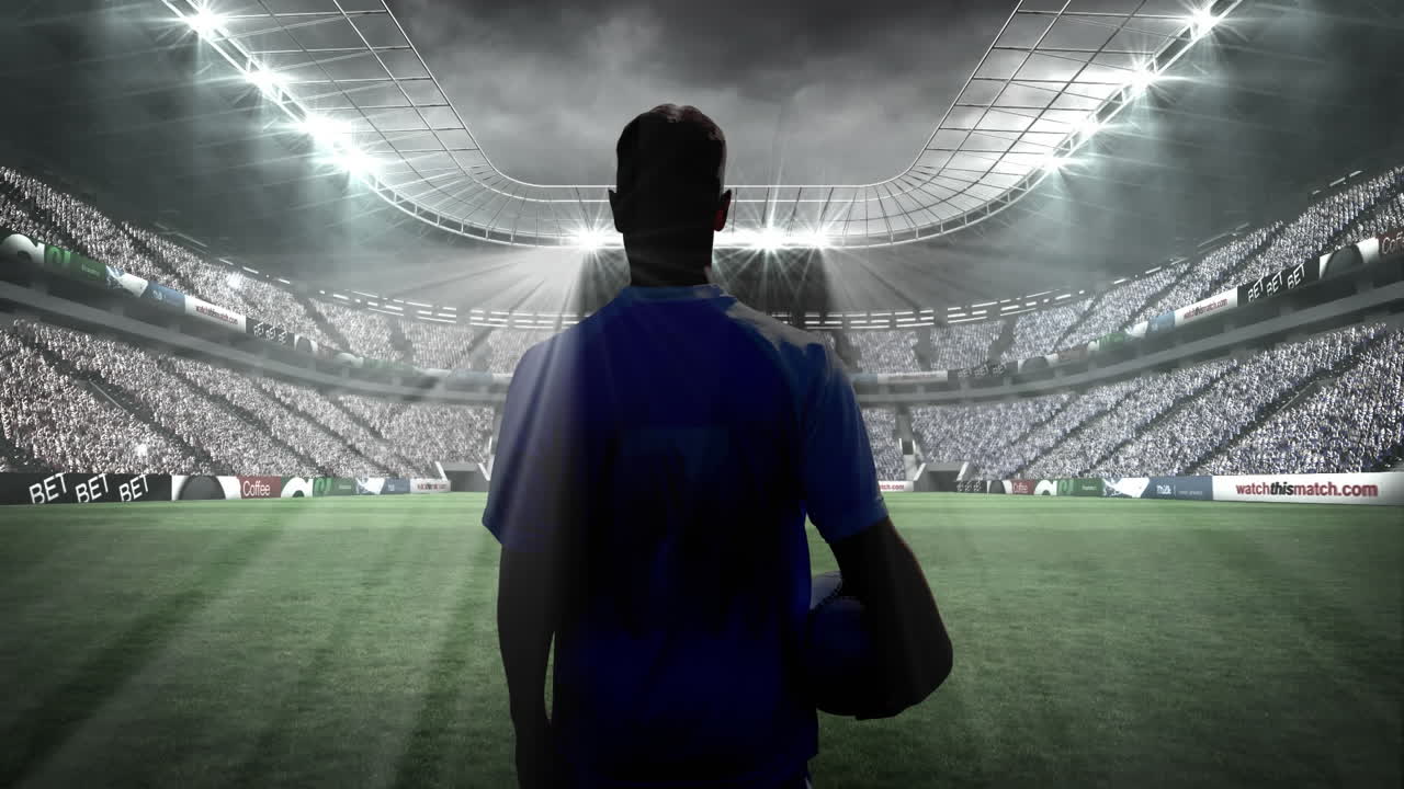 경기장 위의 남성 축구 선수의 애니메이션