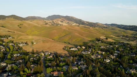 rolling hills in the bay area, california from mount diablo at sunset, camera pan