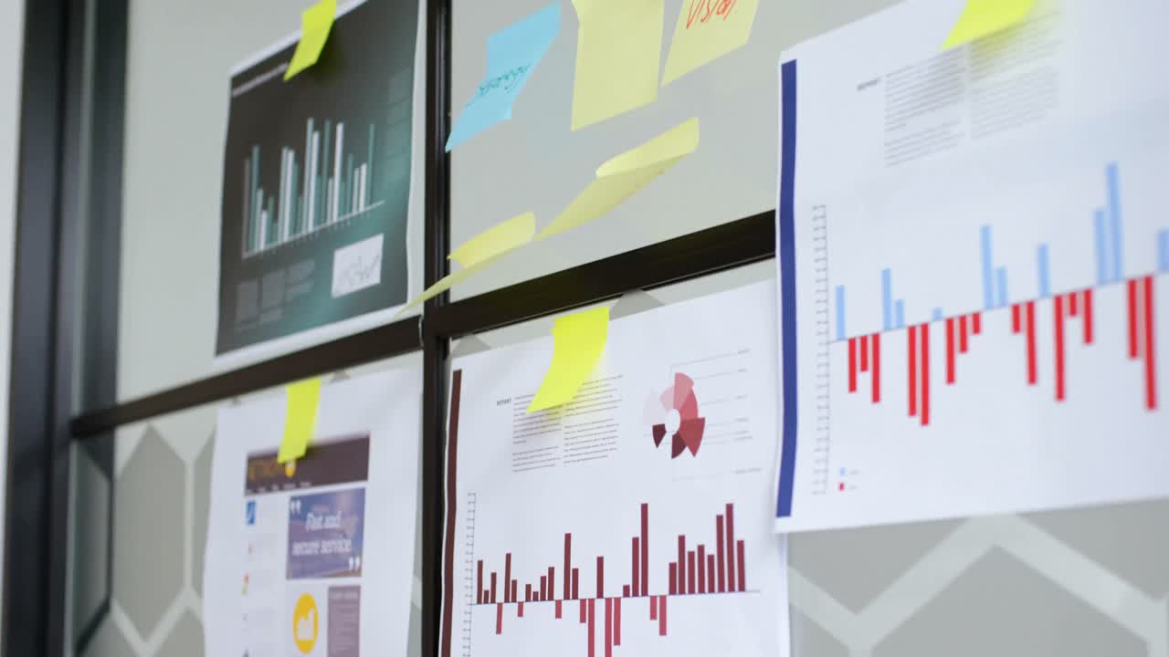 notas adhesivas y gráfico en tablero de vidrio 4k