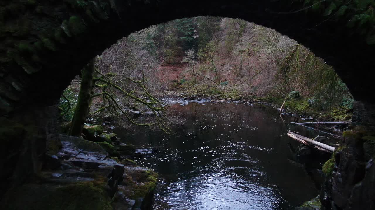 Black Linn Falls at The Hermitage in Dunkeld, Scotland. This waterfall is best viewed from Ossian’s Hall, deep within the Douglas Fir forest.