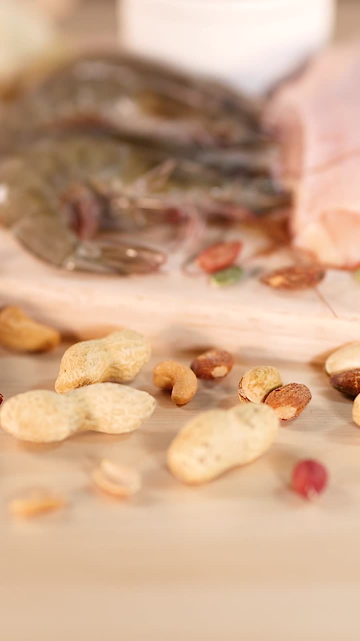Variety of protein sources arranged on a table