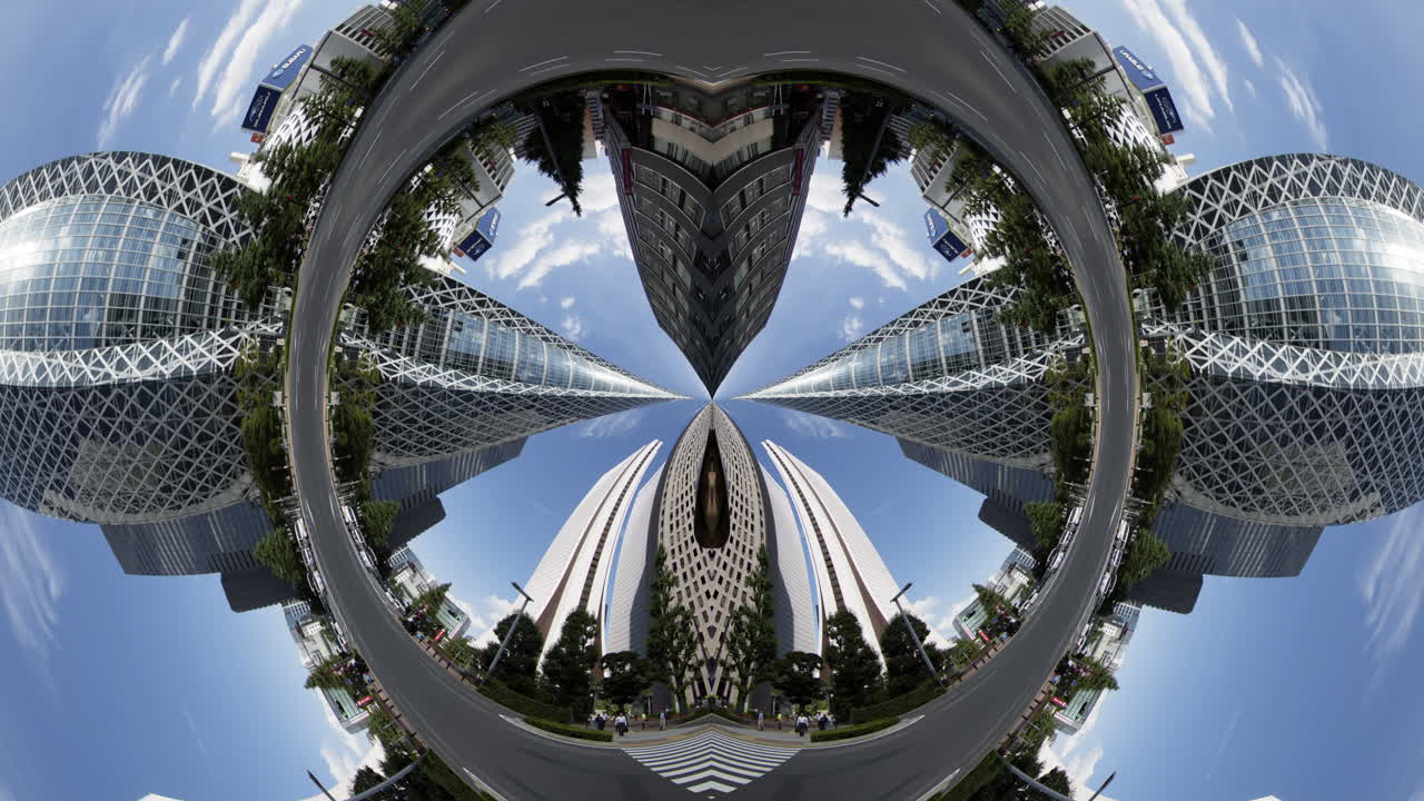 timelapse of tokyo city scene and skyline made into abstract fisheye tiny planet