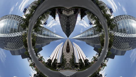 timelapse of tokyo city scene and skyline made into abstract fisheye tiny planet