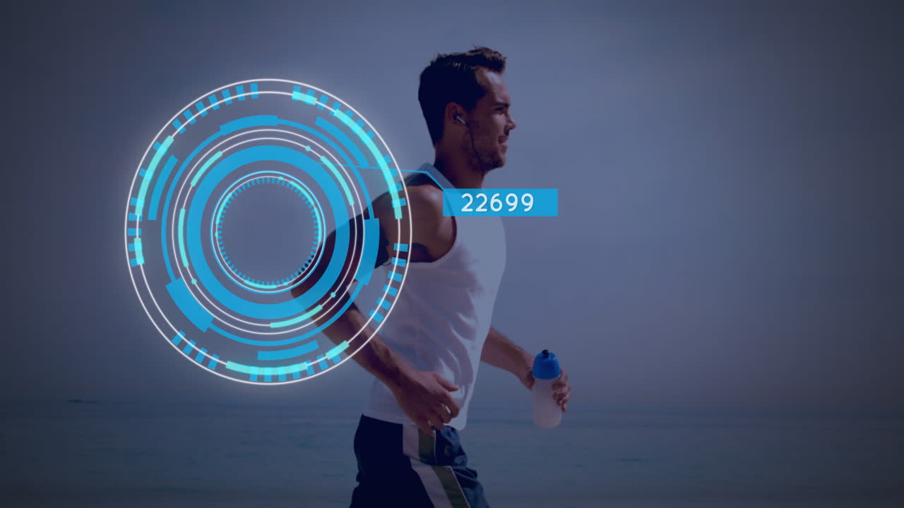 animación de escaneo de alcance con números sobre hombre caucásico corriendo