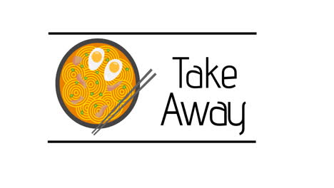 animation of take away text and ramen background