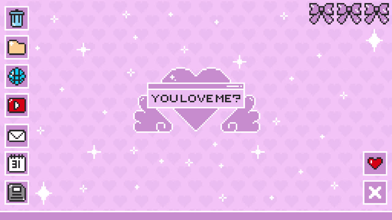 Pixel Art Desktop Interface with 'You Love Me?' Prompt