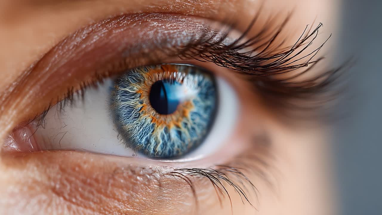 A Stunning Close-Up of an Eye Capturing the Intricate Details of Iris and Eyelashes, Showcasing Extraordinary Color Patterns and Vivid Texture