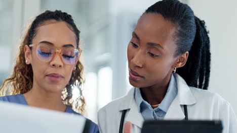 Paperwork,-tablet-and-doctors-team-with-medical