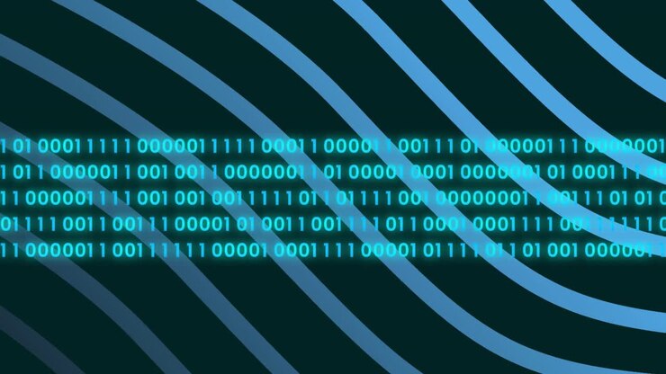 Animation of blue lines over moving illuminated binary codes