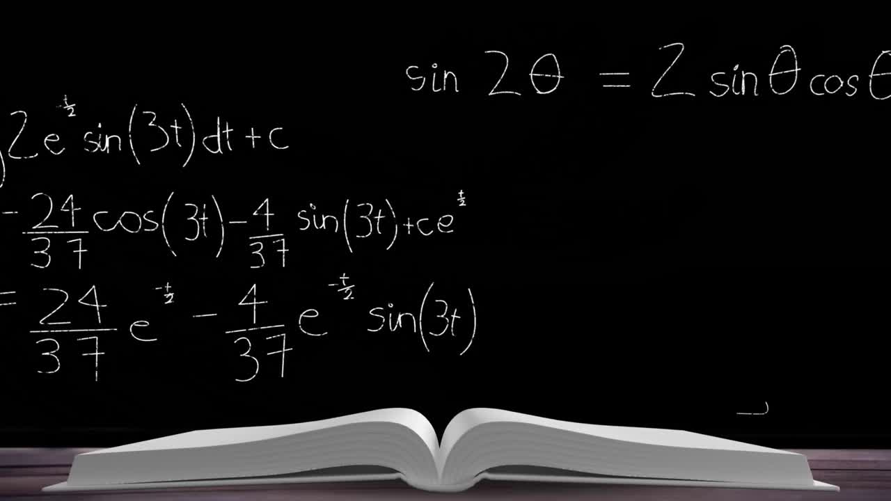 Mathematical equations against open book