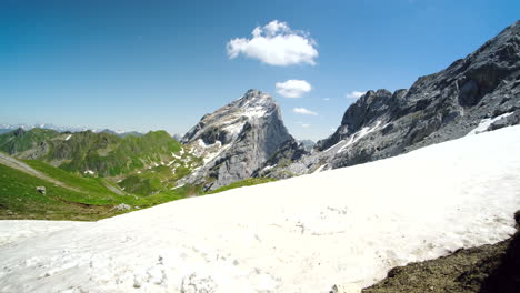 snow, mountain, wide-angle landscape, and blue sky