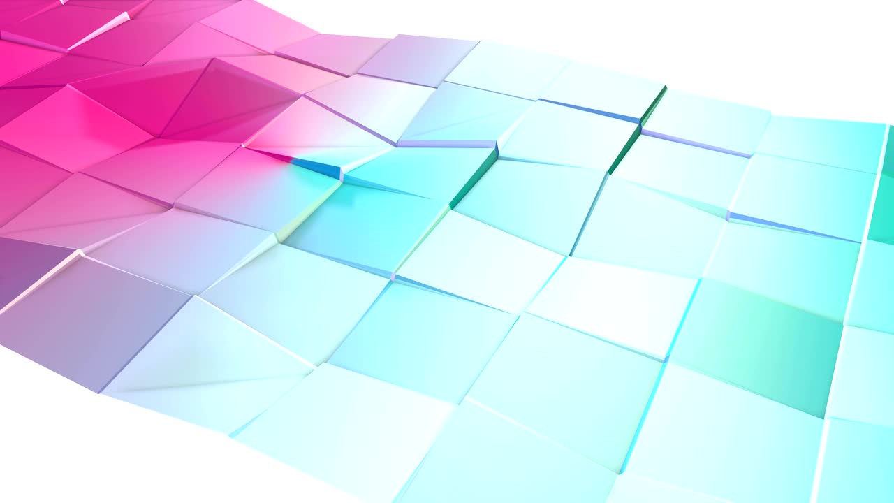 Abstract simple blue pink low poly 3D surface as transforming environment. Soft geometric low poly motion background of shifting pure blue pink polygons. 4K Fullhd seamless loop background