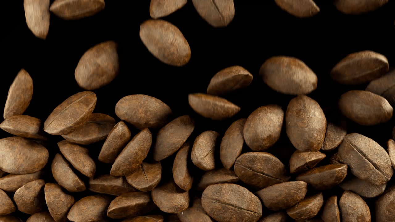 caen granos de café y arroz