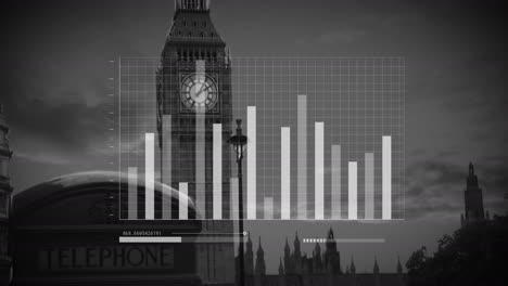 animation of financial data processing over london cityscape