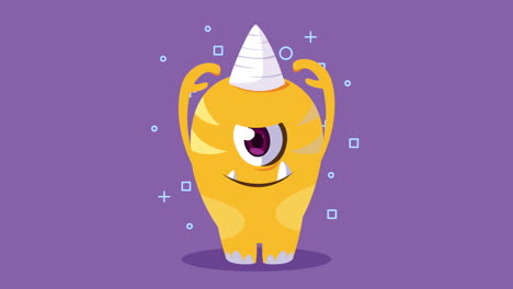 cute yellow monster with unicorn horn