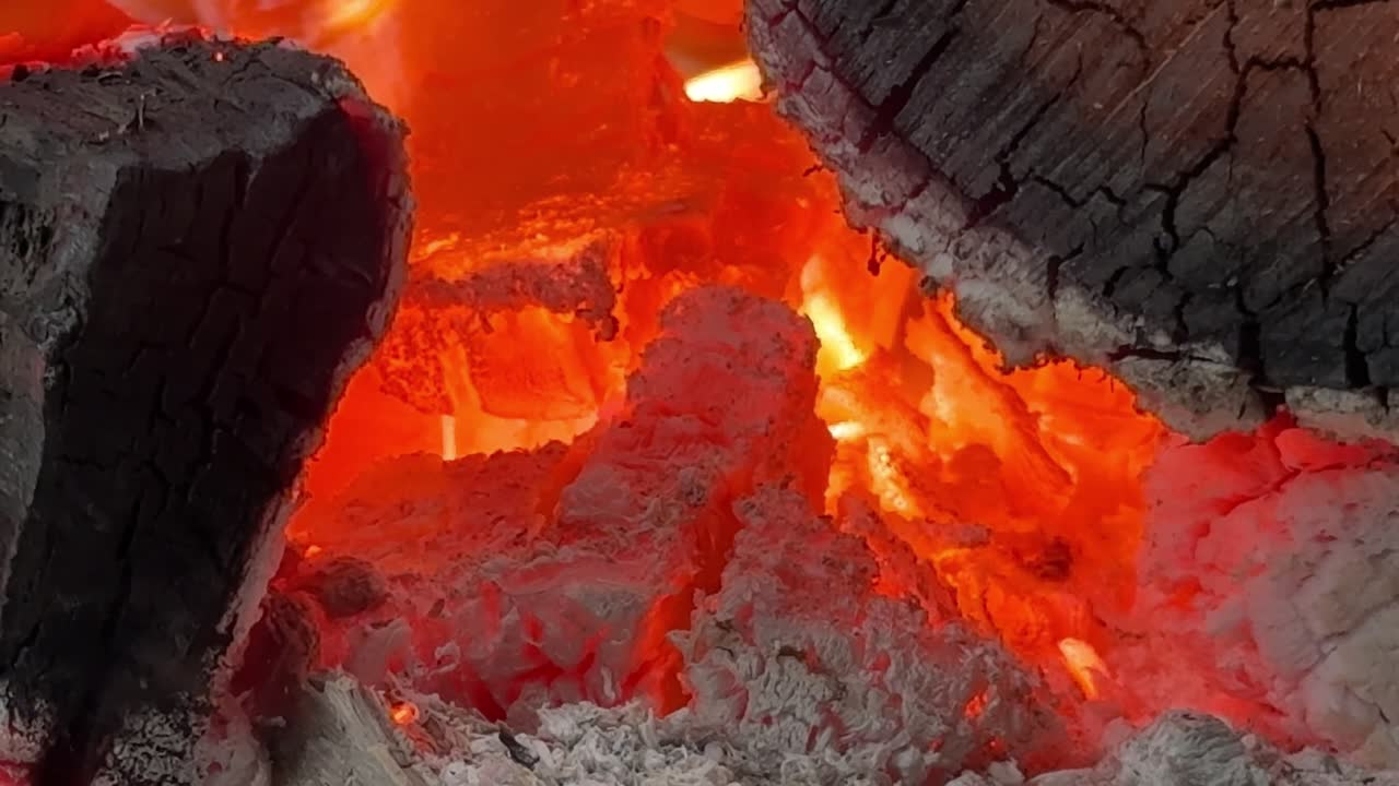 Fire in the fireplace of the restaurant