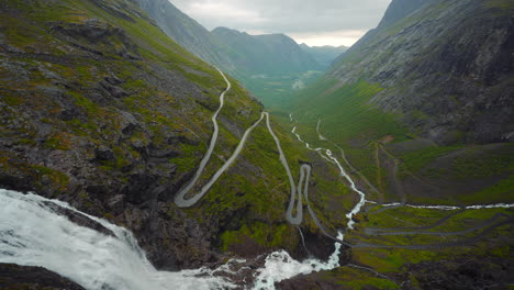 stigfossen waterfall at famous trollstigen serpentine road, norway, scandinavia. nature cinemagraph