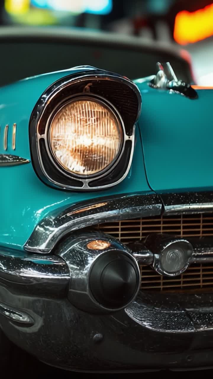 Klassische Oldtimer-Nahaufnahme: Ein atemberaubender Einblick in zeitloses Automobildesign und Eleganz in einem wunderschön erhaltenen Modell aus dem goldenen Zeitalter der Autos