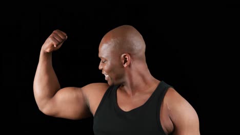 muscular man with meat flexing muscles