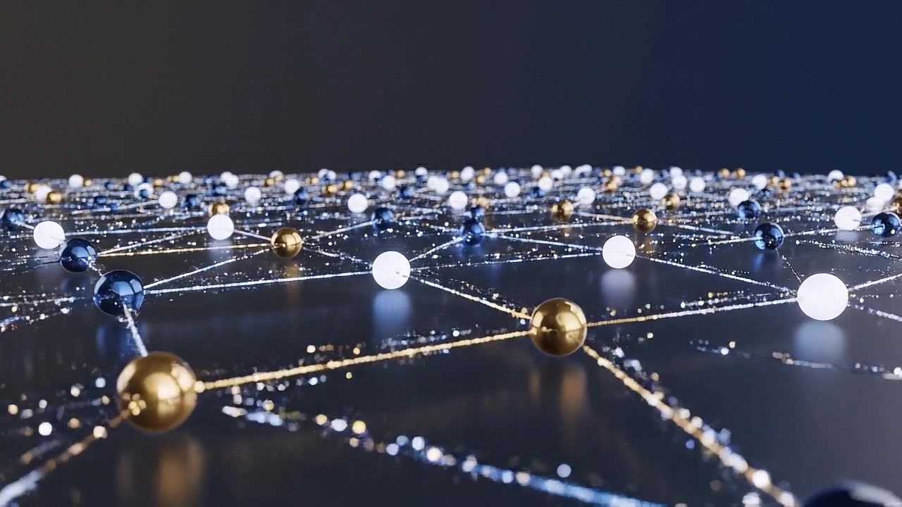 Abstract Digital Network Connection with Glowing Spheres and Data Lines