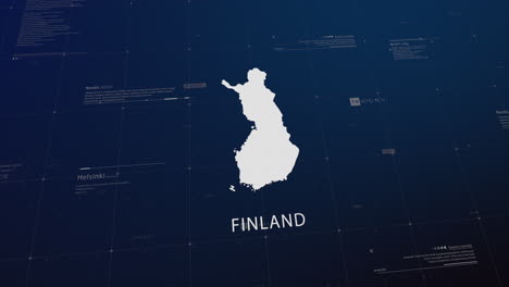 Finland country map comes to life with cinematic panning, unveiling key details, the capital, and slogan, providing an engaging background for corporate and commercial use