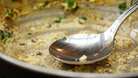 empty plate with leftover scrambled eggs