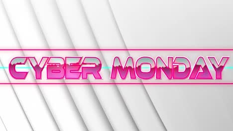 Animation-of-cyber-monday-text-in-pink-metallic-letters-over-neon-lines